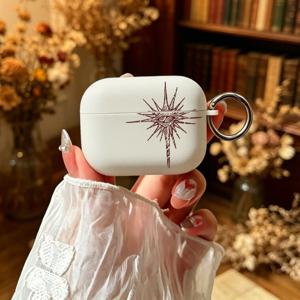 /4 보호 케이스에 적합, 지문 방지 및 스크래치 방지 보호 케이스, Airpods 4 화이트 초박형 버전 전방위 별 패턴 소프트 보호 커버 (추가 키체인 QA1 포함)