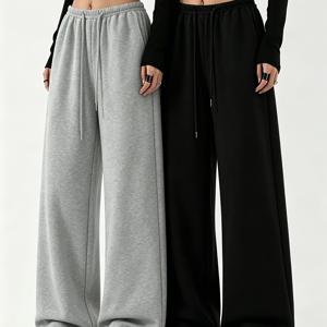 2pcs 여성 스트리트 캐주얼 롱 팬츠 세트, 트렌디 패션 여성 바지, 가라지 사진 지구 탐험 트렌디 외출복, 2pcs 캐주얼 가을 겨울 세탁기 사용 가능 기모 안감 루즈핏 여성 스웨트팬츠