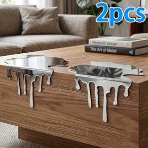 2개입, 은색 스테인리스 스틸 물방울 디자인 데스크탑 장식, 독특한 유동식 물 흐름 디자인, 고품질 스테인리스 스틸 소재, 거울 반사 처리, 후면에 간편한 설치를 위한 프레스 핏 홈