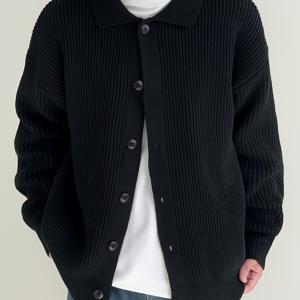 남성 패션 가을/겨울 솔리드 컬러 라펠 루즈 버튼 니트 카디건