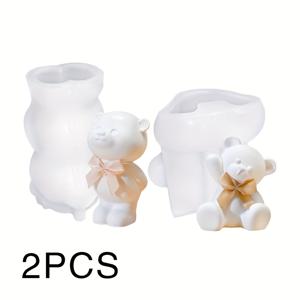 곰 실리콘 몰드 2개 세트, 우아한 향기 곰과 안녕 곰 몰드, DIY 아로마테라피 캔들, 비누, 에폭시 수지, 석고, 점토용 창의적인 수제 실리콘 몰드 - 크리스마스, 부활절, 밸런타인데이, 생일, 집 장식 공예용, 내구성 있고 탈형이 쉬운 화이트 미니 실리콘 몰드, 재사용 가능, 공예가를 위한 완벽한 선물