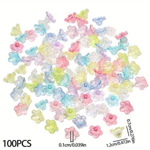100개 꽃 모양 투명 아크릴 비즈 - 목걸이, 귀걸이, 팔찌 장식용 DIY 액세서리 제작 재료, 수제 보석 만들기 용품, 귀걸이 부속품, 광택 마감, 우아한 비즈 디자인, 창의적인 취미 활동을 위한 공예 소재