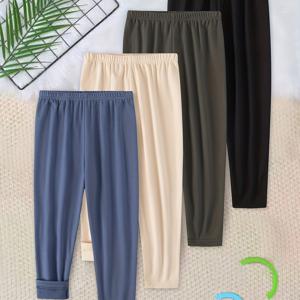 4pcs 남아용 따뜻한 바지 세트, 가을 겨울 아동 남아용 따뜻한 속옷 바지 단색 고탄력 롱 팬츠 유트 세그먼트 남아 남동생 슈트 캐주얼 따뜻한 속옷 바지 탄성 허리 베이스 레이어 기본 올매치 4-13세 남아용