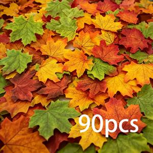 90/120개 인조 단풍잎, 가을 장식용 인조 식물, 할로윈 장식 액세서리, 멀티컬러 혼합 가을 장식, 미술 공예 DIY, 할로윈, 추수감사절, 크리스마스 장식, 방 꾸미기, 집 꾸미기용