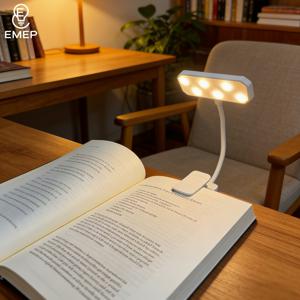 휴대용 클립형 북 램프, 신형 모델, 3가지 모드, USB 충전식 300mAh 배터리, 밝기 조절 가능, 360° 조절 범위, 야간 독서, 공부, 작업에 적합