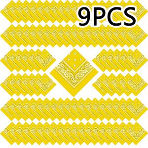 9개 패슬리 패턴 반다나 헤드스카프 스카프, 밝은 노란색, 다용도 헤드웨어, 넥 스카프 & 헤어 액세서리, 신축성 없는 원단 여성 패션 스트리트웨어, 댄스 & 캐주얼 웨어