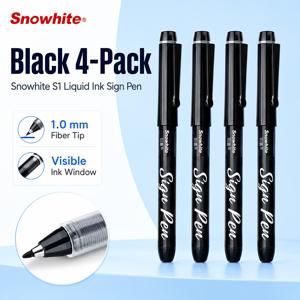 스노화이트 1.0mm 액체 잉크 사인 펜 4개입, 블랙 레드 블루 수성 롤러볼펜, 사무실, 학교, 비즈니스 메모 및 저널링용 내구성 있는 섬유심이 있는 속건성 부드러운 필기용 펜