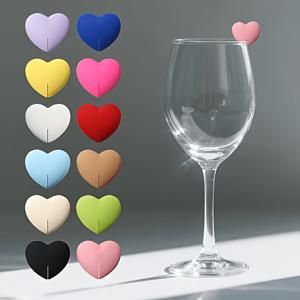 하트 모양 와인잔 마커 12개, 스템웨어용 식별자, 독신녀 작별 파티 시식회 장식용, 음료 마커, 스타일리시한 식별자, 고품질 소재, 와인 마커, 졸업 파티용