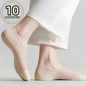 10개/5개 - 여름용 얕은 투명 보트 양말, 유리 투명 통기성 짧은 양말, 편안한 미끄럼 방지 초박형 양말. 매우 높은 탄성, 걸레질 없음, 데일리 착용에 적합. 데일리 얇은 팬티스타킹, 십대용