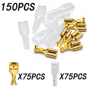 150개 (터미널 및 시어스) 골드, 실버, 6.3mm 퀵 커넥트 터미널 블록 암 커넥터 (절연 슬리브 포함)