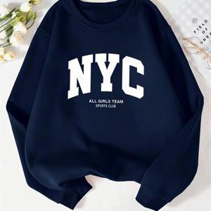 여성 레터 NYC 패턴 프린트 패션 라운드넥 스웨트셔츠 긴팔 라운드넥 후드티