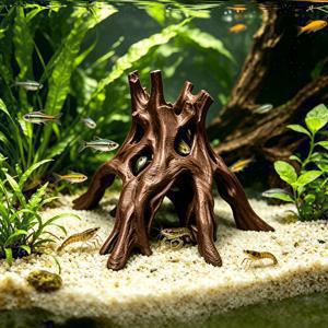 mangrove 뿌리 수족관 은신처 1개입 - PETG 어항 동굴 장식품, 다중 구멍 은신처 및 mangrove 뿌리 포함, 새우, 베타 물고기에 안전하며 수족관의 작은 물고기 쉼터용 나노 수조 장식