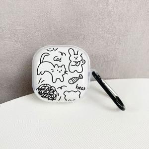 삼성 갤럭시 버즈2/프로/갤럭시 버즈 라이브/FE 헤드폰 쉘용 고양이와 토끼 패턴 이어폰 케이스, 갤럭시 버즈2 프로 보호 커버, FE 헤드폰용 소프트 케이스, 갤럭시 버즈 프로 케이스