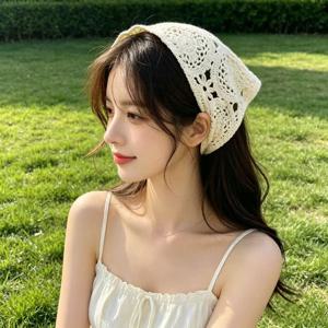 봄/여름 야외 피크닉 니트 속이 빈 삼각 스카프, 달콤하고 사랑스럽게, 히피 아티스틱 스타일 헤어 액세서리, 레트로 속이 빈 헤어밴드, 휴가, 해변, 파티, 결혼식, 할로윈, 크리스마스 선물, 추수감사절, 새해 선물