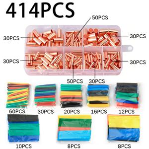 414피스 전기공 터미널 세트, 1.0-16.0mm² GT 구리 연결관 포함, 7가지 사이즈 250개 터미널 + 164개 열수축 슬리브. 가정용 및 전문가용 전기공에 이상적