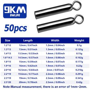 9KM 스테인리스 스틸 낚시 찌 연결 고리 50개, 부표 찌 액세서리, 낚싯줄 고정 튜브, 붕어용 야외 낚시 태클