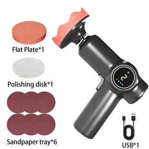 휴대용 차량 광택기, 차량 왁싱기, USB 충전, 2단 속도 조절, 기어 디지털 디스플레이, 차량 스크래치 복구, 오일 필름 클리닝, 차량 페인트 광택, 유리 클리닝에 적합, 다중 광택 패드 키트 장착