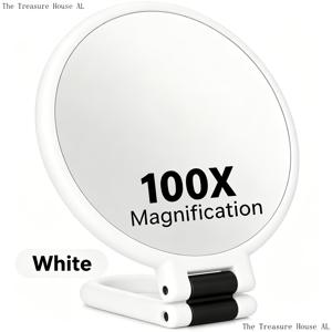 1개 100X HD 휴대용 메이크업 돋보기 거울, 1X/100X 이중 확대 스위치, 360° 조절 가능한 손잡이 및 거울, 블랙헤드 및 여드름 제거, 섬세한 눈과 입술 메이크업, 수염 정리, 가정 및 여행용, 멀티 컬러 프레임