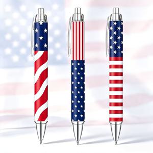 3개입 미국 성조기 패턴 클릭식 볼펜, USA 국기 테마 펜, 삼색 성조기 디자인, 클래식 레드, 화이트, 블루 색상 조합, 독립기념일 선물, 애국 테마 행사 기념품, 학생용 데일리 문구, 사무용품, 휴일 기념 수집품, 신학기 문구, 학용품