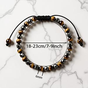 1개 6mm 부자와 성공 팔찌 | 천연 호랑이 눈 및 바늘 직조 팔찌, 캐주얼 웨어를 위한 패셔너블하고 다재다능한 조절 가능한 탄성 코드 - 좋은 행운과 번영을 상징