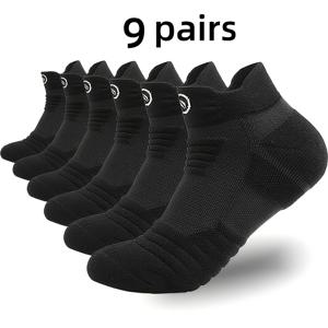 9켤레 남성용 신상 로우컷 운동용 발목 양말 (봄, 여름, 가을용), 통기성 좋고 내마모성이 뛰어나며 아치 지지대가 있어 러닝에 적합, 다양한 색상으로 제공: 블랙, 화이트, 그레이, 아미 그린, 블루