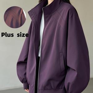 플러스 사이즈 여성용 경량 스탠드업 칼라 재킷, 코트, 지퍼형 방풍 탑, 봄/가을 겉옷, 캐주얼 , 아웃도어 스포츠에 적합