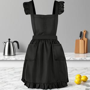 블랙핑크 화이트 롱 귀여운 프릴 앞치마 - 요리, 레스토랑, 가족 모임, 할로윈, 크리스마스, 휴일 파티, 코스프레용