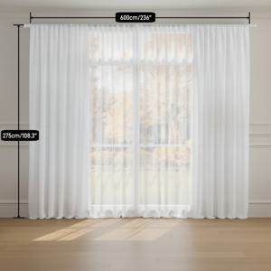울트라 와이드 프렌치 컨트리 화이트 시스루 쉬어 커튼 1개 패널, 최대 폭 800cm X 높이 275cm, 넓은 거실, 홀, 접객 공간용 가볍고 통기성 좋은 보일, 침실용 고급스러운 대형 사이즈 커튼, 집 창문용 보일