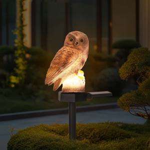 1개 태양광 LED 올빼미 모양 야외 조명 기둥 – 정원, 잔디밭 및 안뜰 장식 조명에 적합. 야간 자동 켜짐, IP65 태양광 야간 올빼미 정원등 – 야외 장식, 울타리 설치, 플라스틱 재질 크리스마스 장식