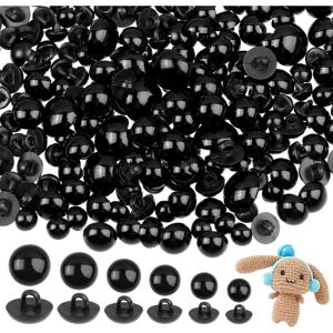 동물 코바늘용 안전한 눈 박는 플라스틱 버섯돔형 둥근 단추 128개, 블랙, 8mm ~ 15mm, DIY 곰 코바늘 봉제인형 만들기용 플랫백 단추