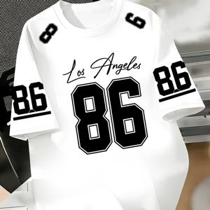 여성용 로스앤젤레스 No.86 미식축구 저지 티셔츠 - 숫자 86 프린트가 있는 반팔 크루넥 풀오버, 축구 팬에게 적합한 캐주얼 스웨어, 기계 세탁 가능 의류