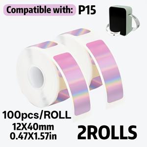 컬러 라서 컬러 열 레이블지 2롤 (골드, 실버, 핑크, 블루, 그린, 퍼플). 스티커 인쇄 가능. D30, D32, D35, P11, P12, P15 레이블 프린터 호환. 가정, 사무실, 비즈니스, 창고 및 학교에 적합