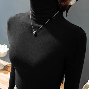 여성용 하이넥 보온 베이스 레이어, 단색 슬라우치넥 긴팔 탑, 가을 겨울 레이어링용