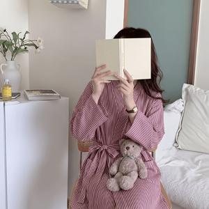일본 기모노 롱 미드 레인지 봄 가을 클래식 로브 여성용 루즈핏 편안한 목욕 가운 패션 묶는 통기성 잠옷 여성용 프렌치 캐주얼 홈웨어