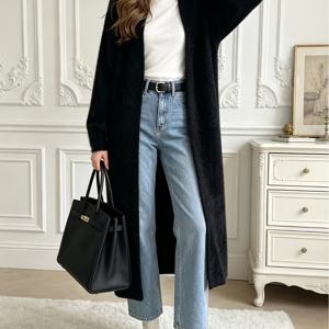 가을 겨울 부드럽고 푹신한 롱 인조 밍크 플러시 가디건 여성용 루즈 드레이피 노버튼 코트 출퇴근 올매치 플러시 게으른 스타일 스웨터 재킷