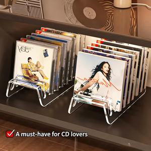 투명 아크릴 CD 랙 2개 세트 - DVD/CD 디스플레이, CD 보관 및 바이닐 레코드 보관에 적합, 최대 14개 표준 CD 케이스 수납 가능, 미디어 랙 정리 및 정돈을 도와드립니다.