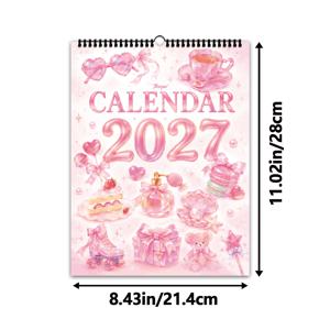 TLENPO 2027 벽걸이 달력 1개 - 핑크 카와이 곰, 가정, 사무실, 학교용 플래너, 월간/주간/일일 스케줄 포함, 여성을 위한 크리스마스, 결혼식, 새해 영어 행잉 캘린더 선물 (마카롱 디저트)