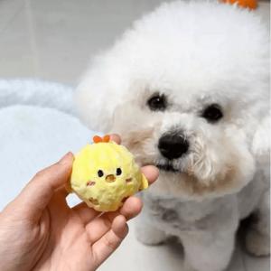 소리 나는 노란색 병아리 튕기는 공, 고양이와 강아지용 - 느린 복원력 고탄성 씹기 방지 씹어도 안 끊어지는 비명울음소리 장난감, 강아지용 상호작용 치발기 완화, 실내/실외용 반려동물 씹을 수 있는 친구