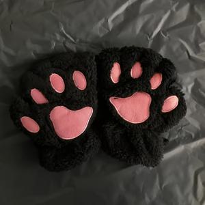 부드럽고 귀여운 고양이 발바닥 핑거리스 장갑 1쌍, 프린트 디자인의 도톰한 양털 플러시, 학생, 사무 업무, 타이핑, 터치스크린 사용 시 손가락 끝을 가리지 않음, 가을/겨울 야외 사진 촬영용, 귀여운 스타일, 방한용, 보온용, 손목 보호용 장갑