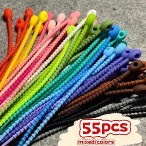 재사용 가능한 와이어 정리기 55개 세트, 보관 가방 및 와이어 타이 포함 - 다용도, 식품 보관, 헤드폰 케이블, 지퍼 타이, 꼬인 로프, 관리용 클립, 봉투 클립, 와이어 감는 장치로 사용 가능, 사무실, 여행용 (혼합 색상)