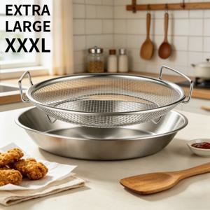 신상품 특대형 XXXL 27cm/10.63인치 실용적인 콤보 세트 - 스테인리스 스틸 오일 필터 쿨링 랙 및 트레이, 튀김용, 야채 세척용, 튀김용, 여과용, 진열 트레이, 그릴용, BBQ 애호가에게 적합한 주방 액세서리