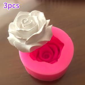 3개 장미 실리콘 몰드 세트, 3D 검 페이스트 몰드 DIY용, 수제 비누, 향초, 석고, 폴리머 클레이, 얼음 조각, 트레이, 장식용 소품, 도구, 액세서리