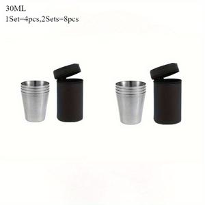 8개/2세트 스테인리스 스틸 샷글라스 보관백 포함 30ml/70ml/170ml 미니 와인잔 휴대용 텀블러 바용