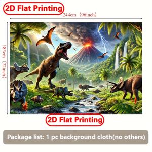 2D 평면 1개, 8x6ft 폴리에스터 선사 시대 공룡 정글 월드 배경 배너, 거실·침실·사무실용 벽 커버링, 야외 장식, 전기 불필요, 파티 및 휴일 선물에 이상적