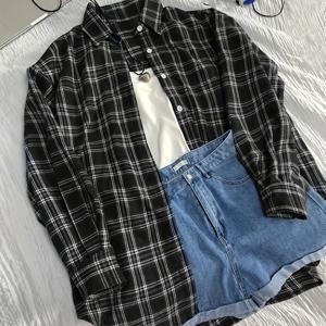 우아한 여성용 빈티지 체크 가을/겨울 셔츠 - 클래식 칼라 탑, 세탁기 사용 가능, 캐주얼 및 포멀 웨어에 적합, 브러시드 논스트레치 원단