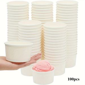 100개, 5온스 화이트 컵 - 일회용 디저트 그릇, 냉온 음식용, 파티 용품, 샌드위치, 프로즌 요거트, 수프용 - 선물용 컵