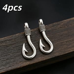 매력적인 아연 합금 낚시바늘 펜던트 4개, 남성용 주얼리 펜던트, DIY 주얼리 제작용 스타일 주얼리 액세서리, 핸드메이드 목걸이, 팔찌, 귀걸이 부품