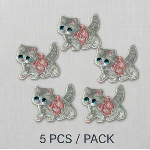 귀여운 고양이 자수 패치 5개, 옷, 재킷, 청바지, 백팩, DIY 공예용 접착식 박음질형 장식 수선 패치 (2.36