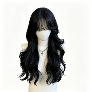볼륨감 있는 빅 웨이브, 앞머리 코스 롱 컬리 헤어, 롱 앞머리 웨이브 롱 컬리 헤어, 오프화이트 앞머리 빅 웨이브 롱 컬리 헤어, 쉬운 스타일링, 성격 있는 스타일 풀 헤드 가발, 볼륨 추가, 데일리룩에 적합