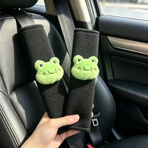 개구리 자동차 안전벨트 커버, 부드럽고 편안한 안전벨트 패드 보호대, 자동차 내장 액세서리용, 2개 세트, 범용 사이즈